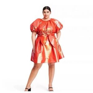 Christopher John Rogers Shiny Red Puff Sleeve Mini Dress